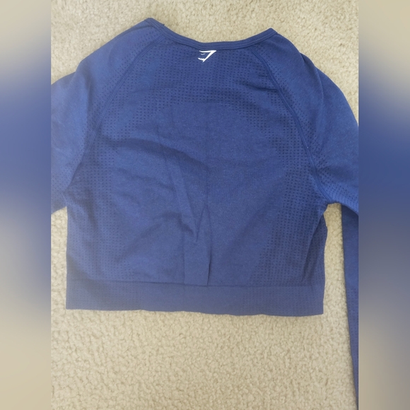 GS Blue Long Sleeve Crop Top W Thumb Holes - Picture 3 of 9